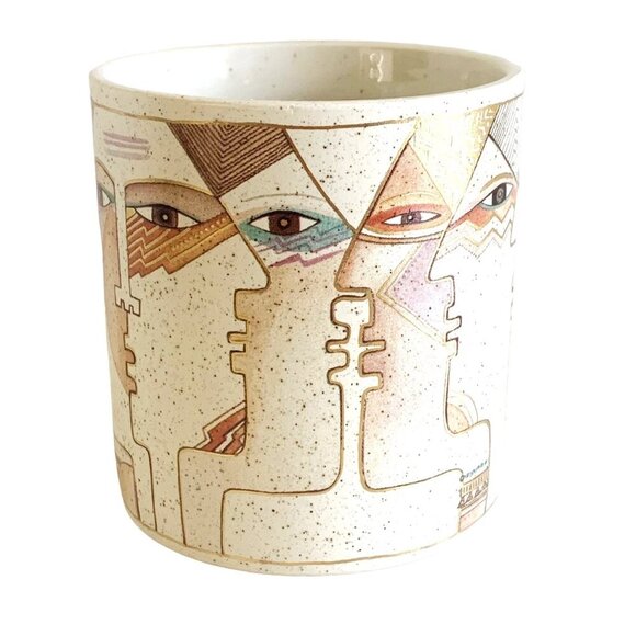 1990 Laurel Burch Native Spirit Face Painting Mug Coffee Cup 18K Gold Leafing - Picture 2 of 9